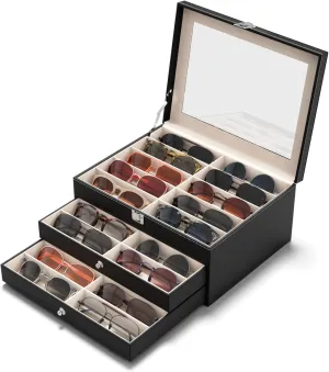 10/30 Slots Sunglass Organizer for Multiple Pairs of Eyewear Display Case Storage Box for Women Men Compact Ver