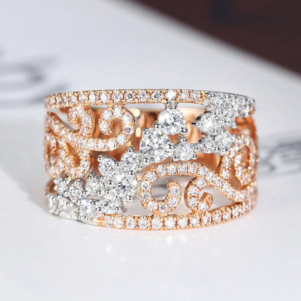 1.1CTW Diamond Lace Filigree Hollow Caved Wide Band