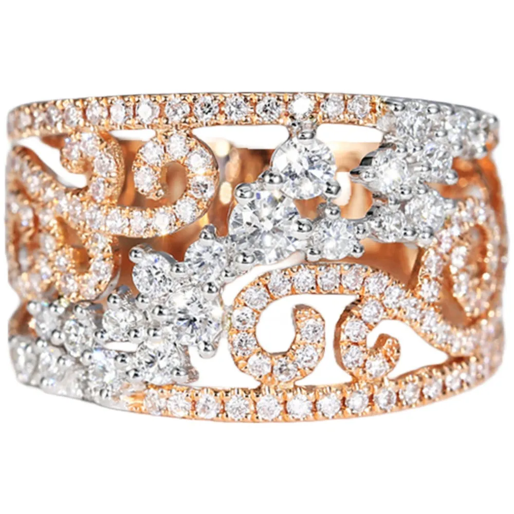 1.1CTW Diamond Lace Filigree Hollow Caved Wide Band