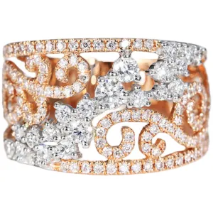 1.1CTW Diamond Lace Filigree Hollow Caved Wide Band