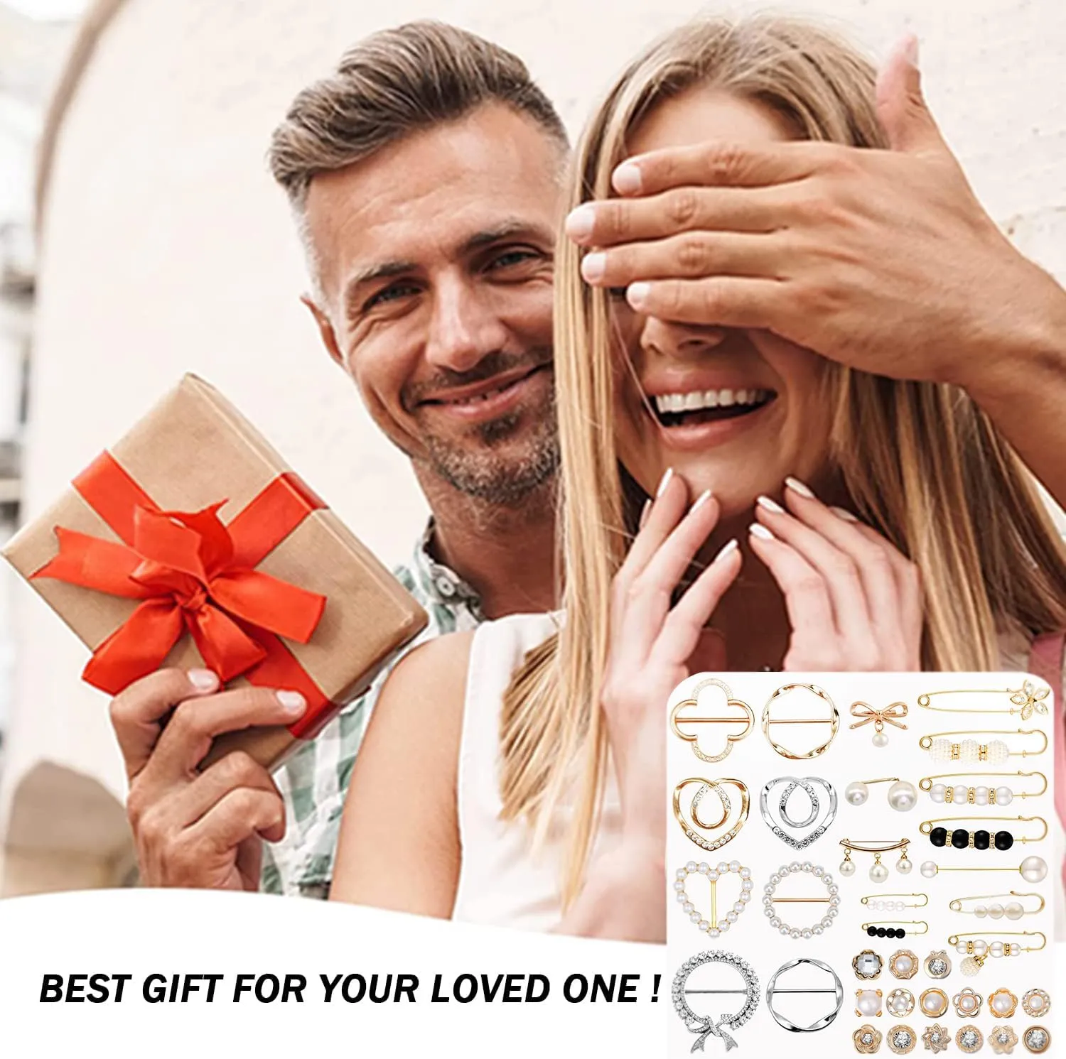 12-45PCS Scarf Ring Clip Pearl Brooch Pins - T-shirt Sweater Shawl Ties Clips Clothes Corner Knotted Button Fashion Metal Round Circle Shirt Clip Buckle Brooches for Women Girls Gift