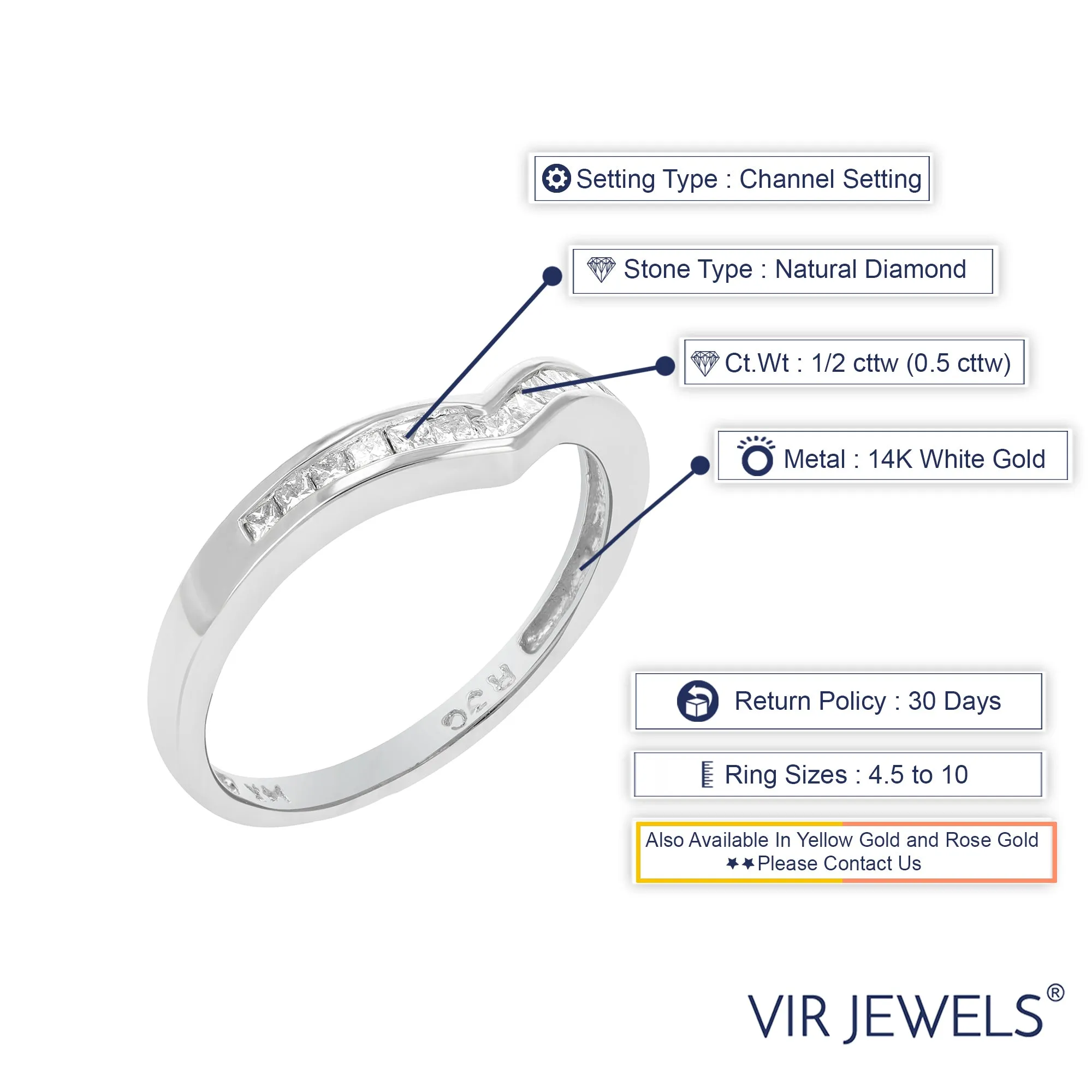 1/2 cttw Princess Diamond V Shape Band in 14K white gold