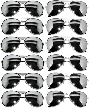 12 Pack Aviator Sunglasses Mirrored Lens, Womens Mens Wholesale Eyewear with Black, Silver, Gold Frames