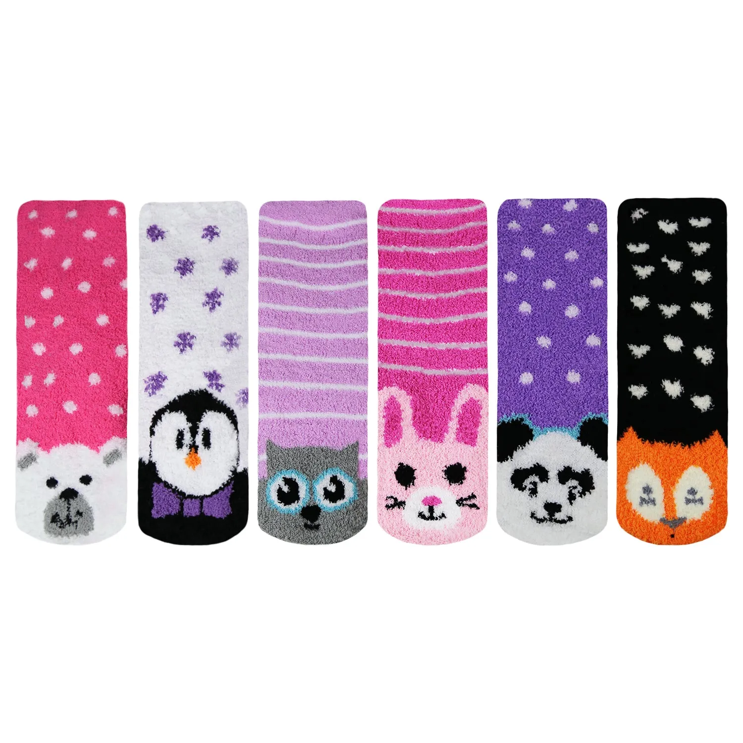 12 Pairs of Women's/Girl's Fuzzy Soft Plush Slipper Socks, Fluffy Winter Warm Cozy Animal Print Socks (Sock Size 9-11)
