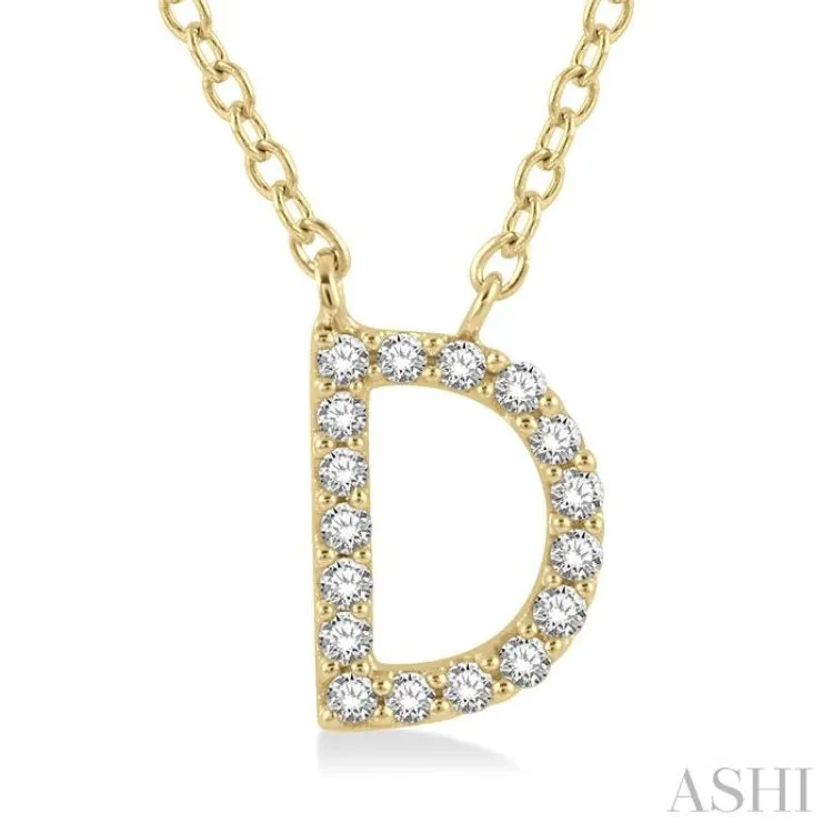 1/20 ctw Initial 'D' Round Cut Diamond Pendant With Chain in 14K Yellow Gold