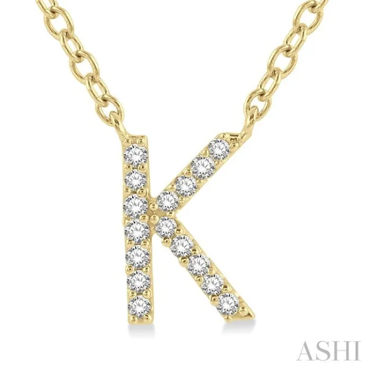 1/20 ctw Initial 'K' Round Cut Diamond Pendant With Chain in 14K Yellow Gold