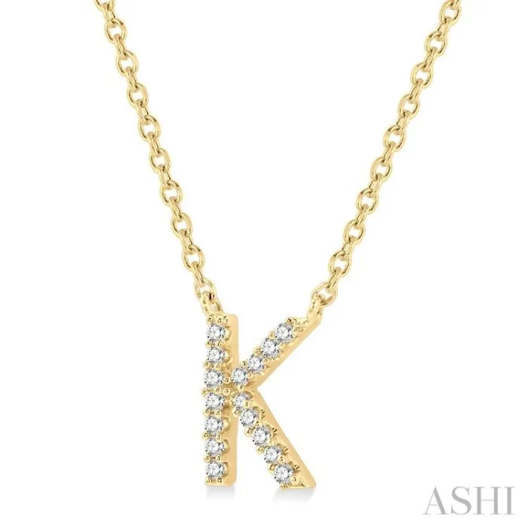 1/20 ctw Initial 'K' Round Cut Diamond Pendant With Chain in 14K Yellow Gold