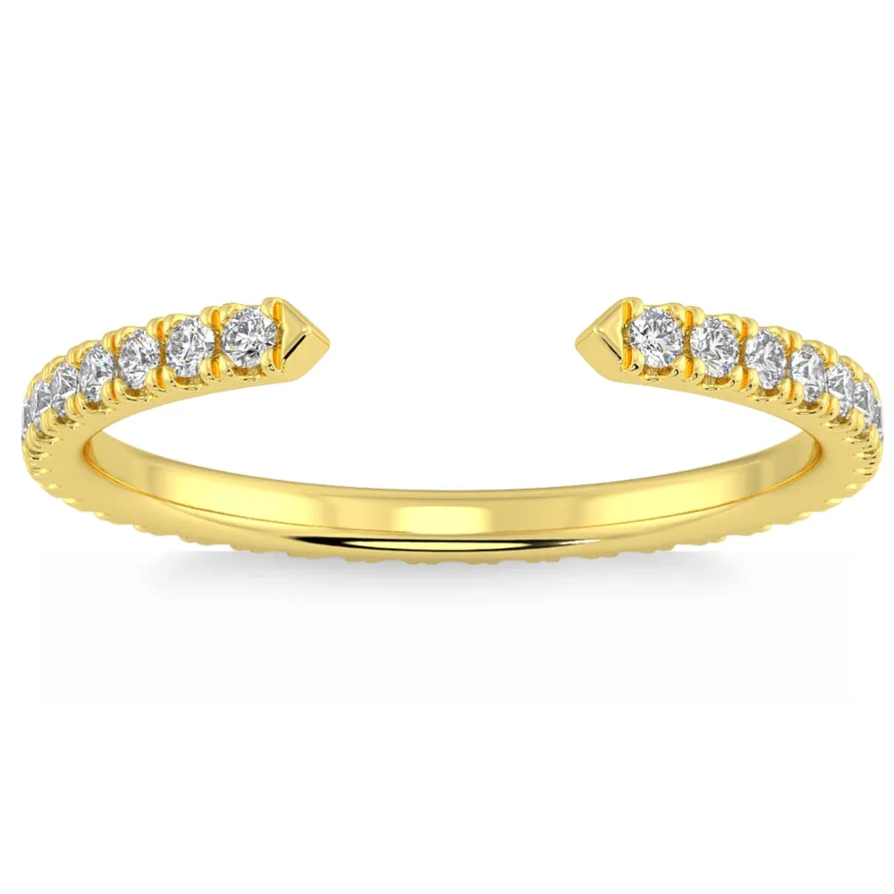 1/2Ct Pave Diamond Open Wedding Ring 14k Gold Stackable Band Lab Grown