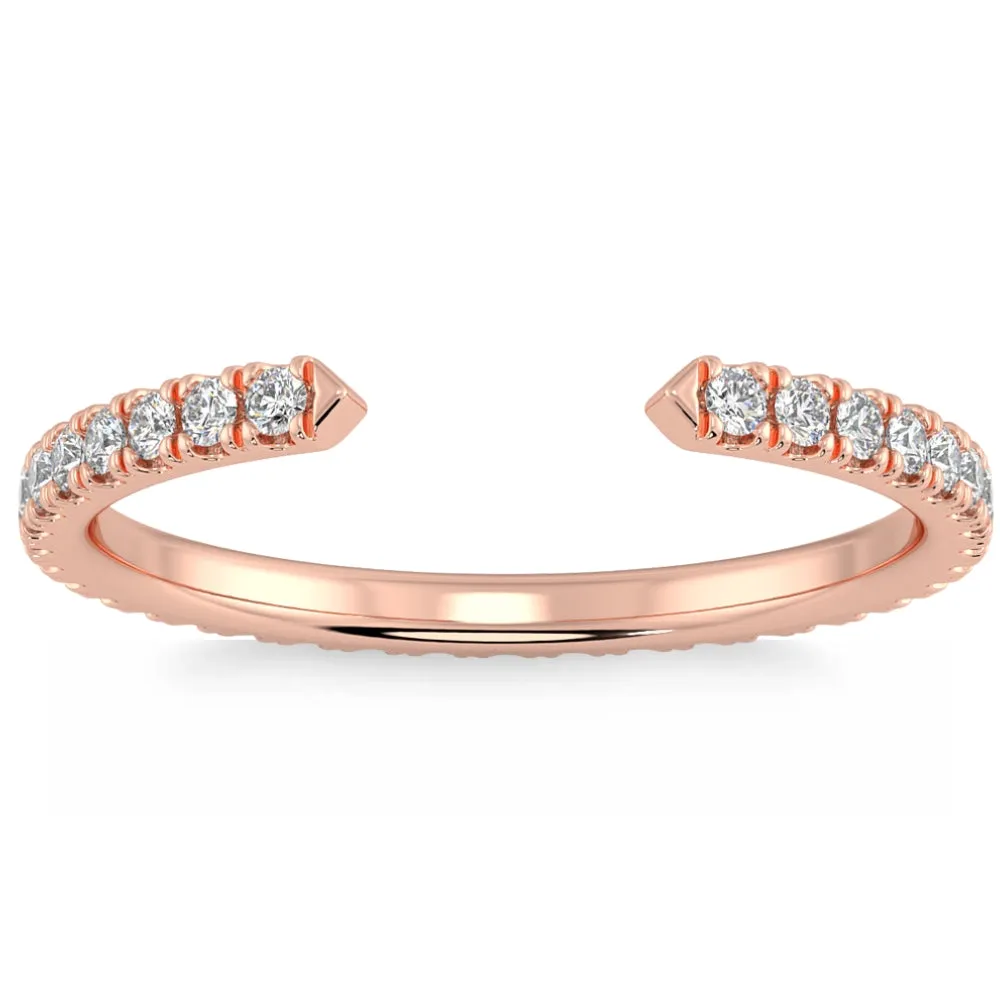 1/2Ct Pave Diamond Open Wedding Ring 14k Gold Stackable Band Lab Grown
