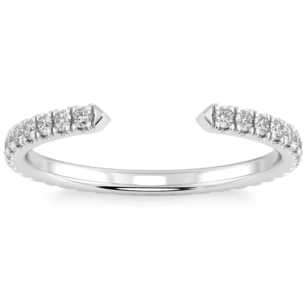 1/2Ct Pave Diamond Open Wedding Ring 14k Gold Stackable Band Lab Grown