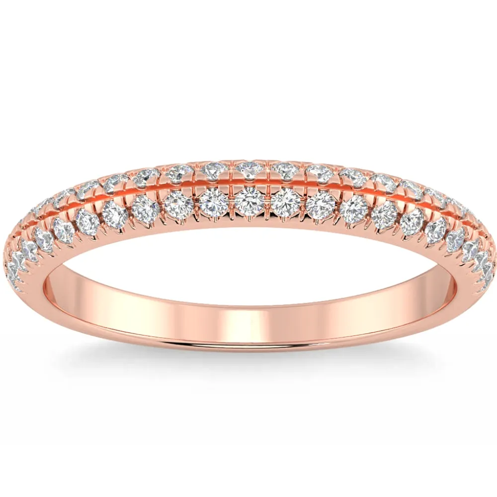 1/2Ct Pave Diamond Wedding Ring 14k Gold Stackable Band Lab Grown