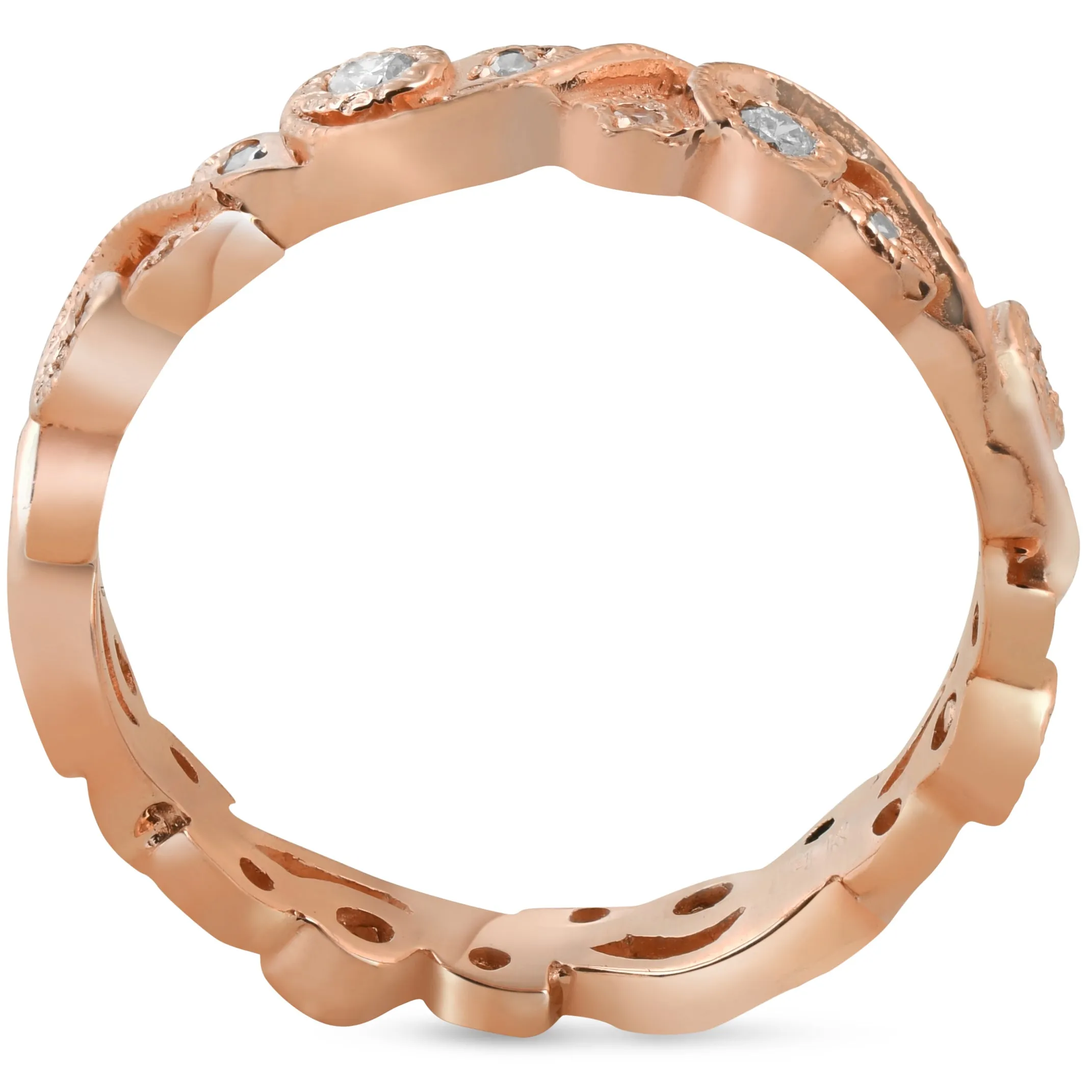 1/4ct Diamond Eternity Ring 14k Rose Gold Scroll Vintage Leaf