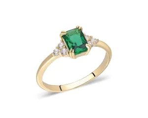 14k Gold Emerald Ring | 14k Solid Gold Emerald and Diamond Ring for Women | Stackable Rings | Minimalist Ring | Gift for Her