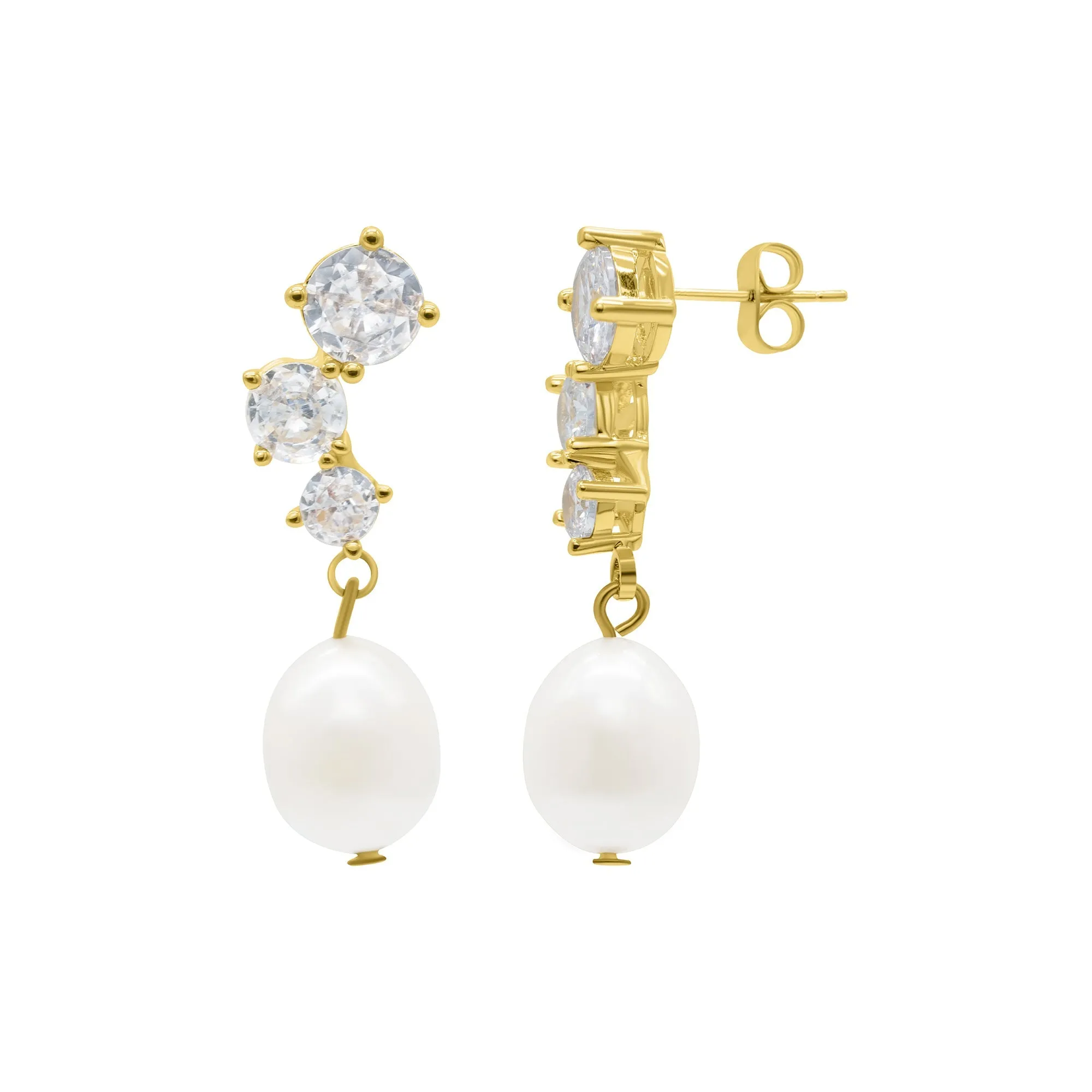 14k Gold Plated Deco Crystal and Freshwater Pearl Drop Earrings