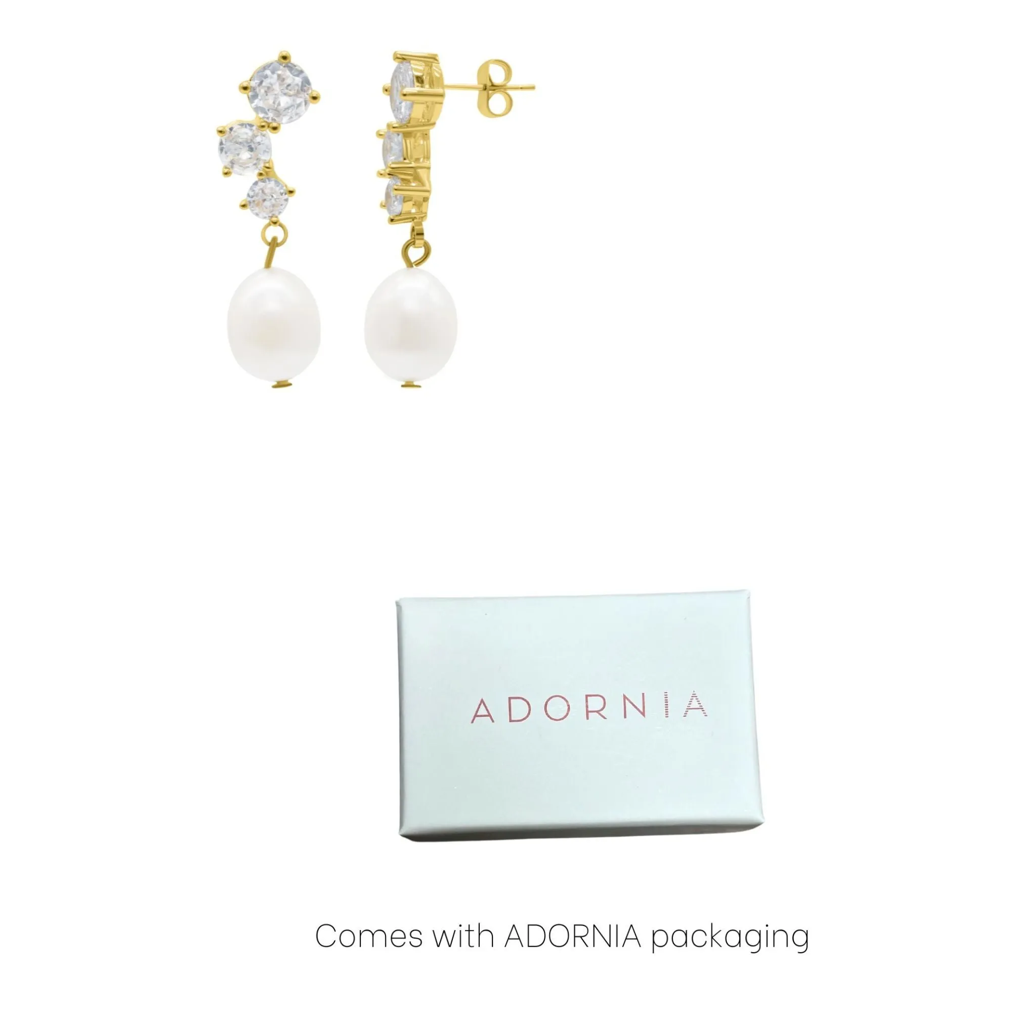 14k Gold Plated Deco Crystal and Freshwater Pearl Drop Earrings