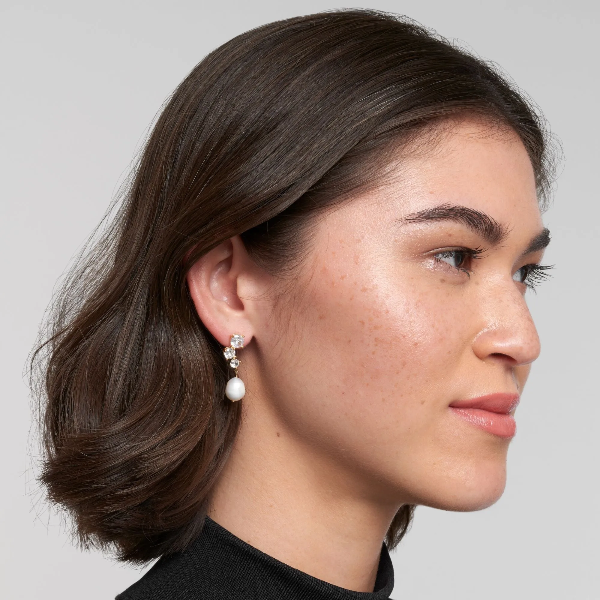 14k Gold Plated Deco Crystal and Freshwater Pearl Drop Earrings