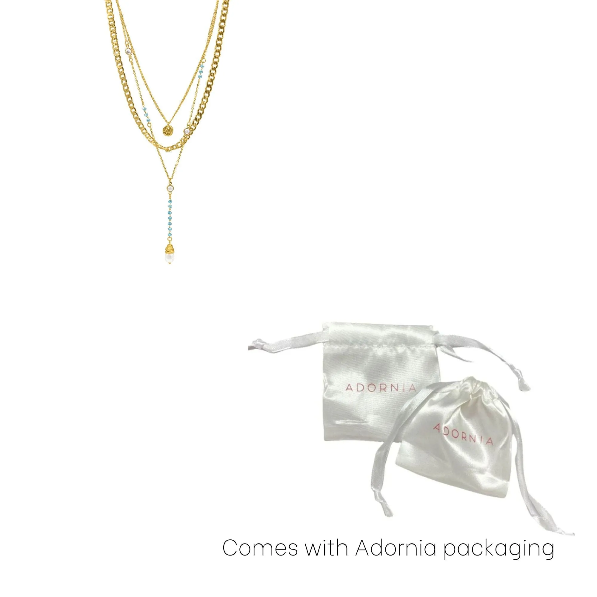 14k Gold Plated Freshwater Pearl and Turquoise Beaded Layered Necklace