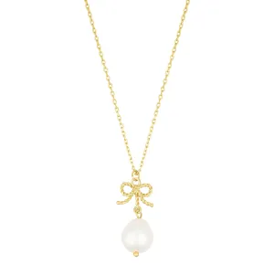 14k Gold Plated Freshwater Pearl Bow Necklace