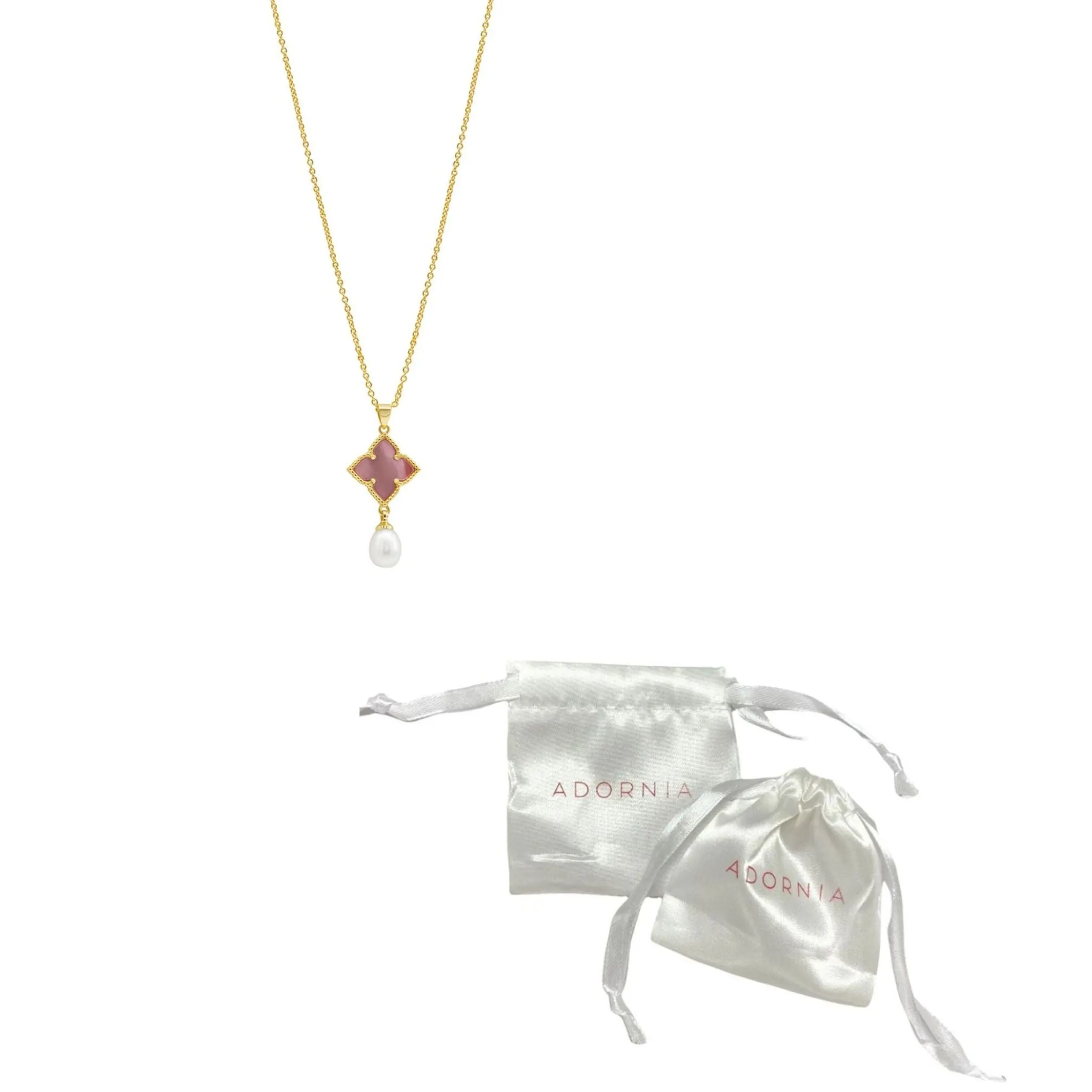 14k Gold Plated Pink Mother-of-Pearl Flower With Freshwater Pearl Drop Necklace