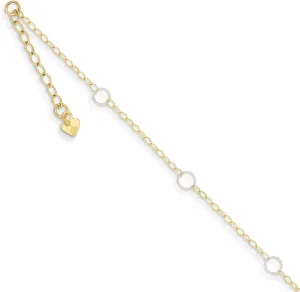 14K Gold Two Tone Adjustable Circle Anklet Jewelry 9"