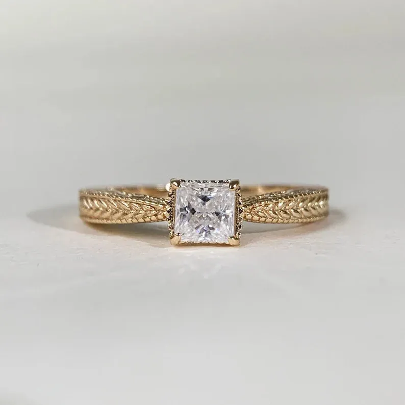 14k Gold Vermeil Cubic Zirconia Vintage Solitaire Rings