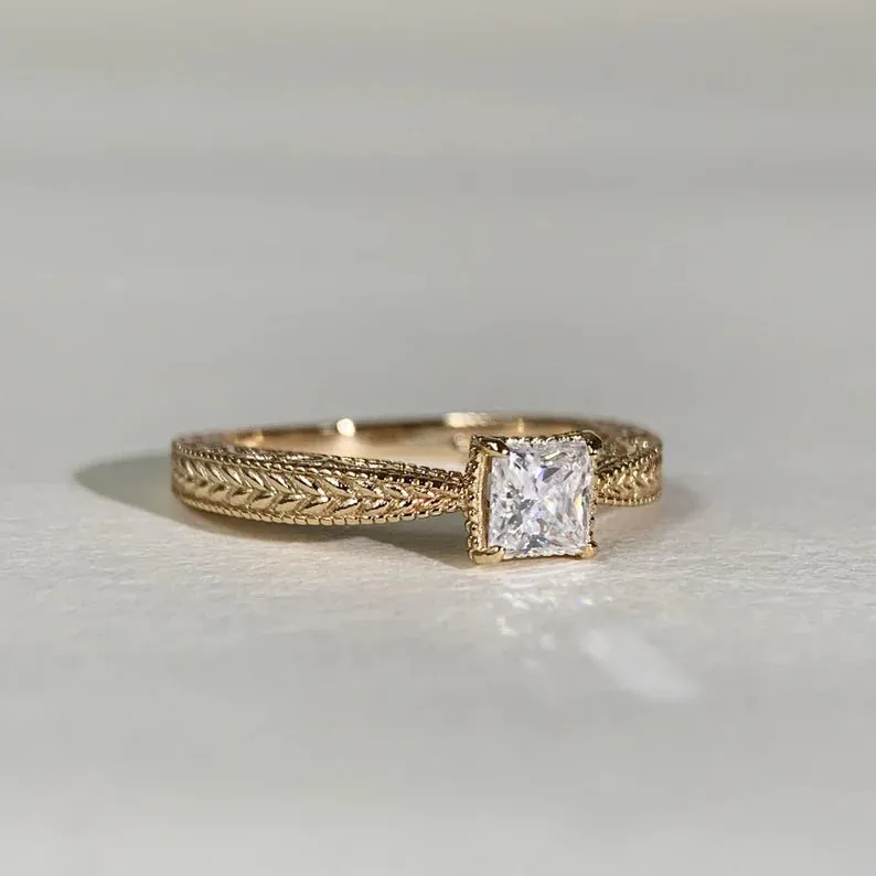 14k Gold Vermeil Cubic Zirconia Vintage Solitaire Rings