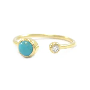 14K Solid Gold Ring/Genuine Turquoise Diamond Ring/Minimalist Open Cuff Ring/December Birthstone Ring/Gift For Her