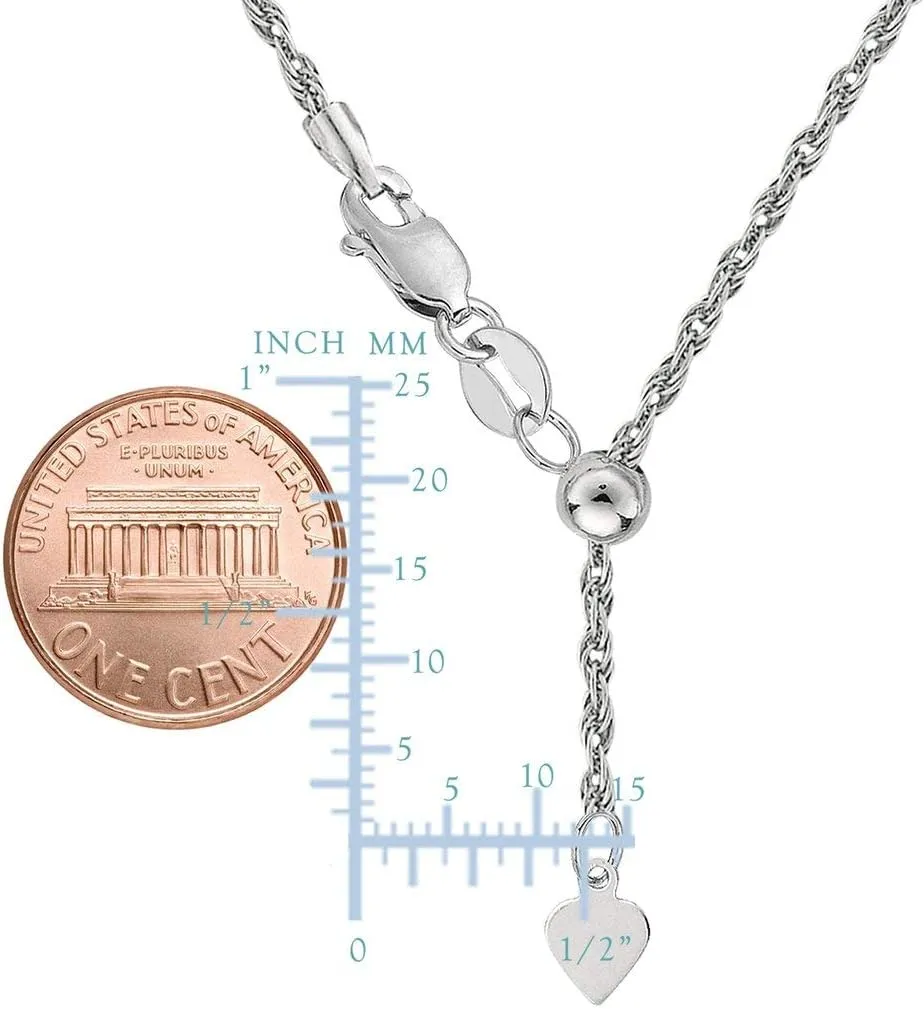 14k SOLID Yellow or White Gold 1.00MM Adjustable Rope Chain Necklace For Pendants And Charms (Adjustable Upto 22") Jewelry For Women