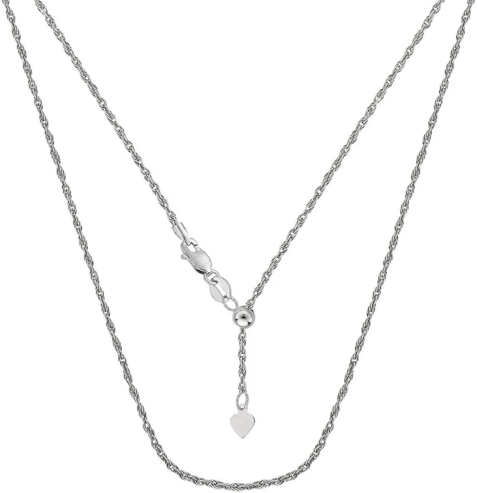 14k SOLID Yellow or White Gold 1.00MM Adjustable Rope Chain Necklace For Pendants And Charms (Adjustable Upto 22") Jewelry For Women