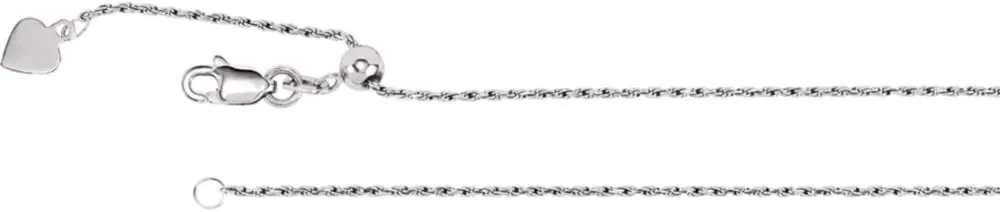 14k White Gold 1mm Adjustable Rope 22" Chain