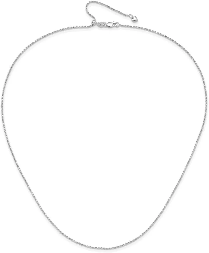 14K White Gold Adjustable 1.2mm Diamond Cut Rope Chain Necklace