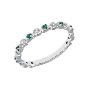 14K White Gold Diamond & Emerald 3/4 Eternity Vintage Style Stacking Wedding Band Ring