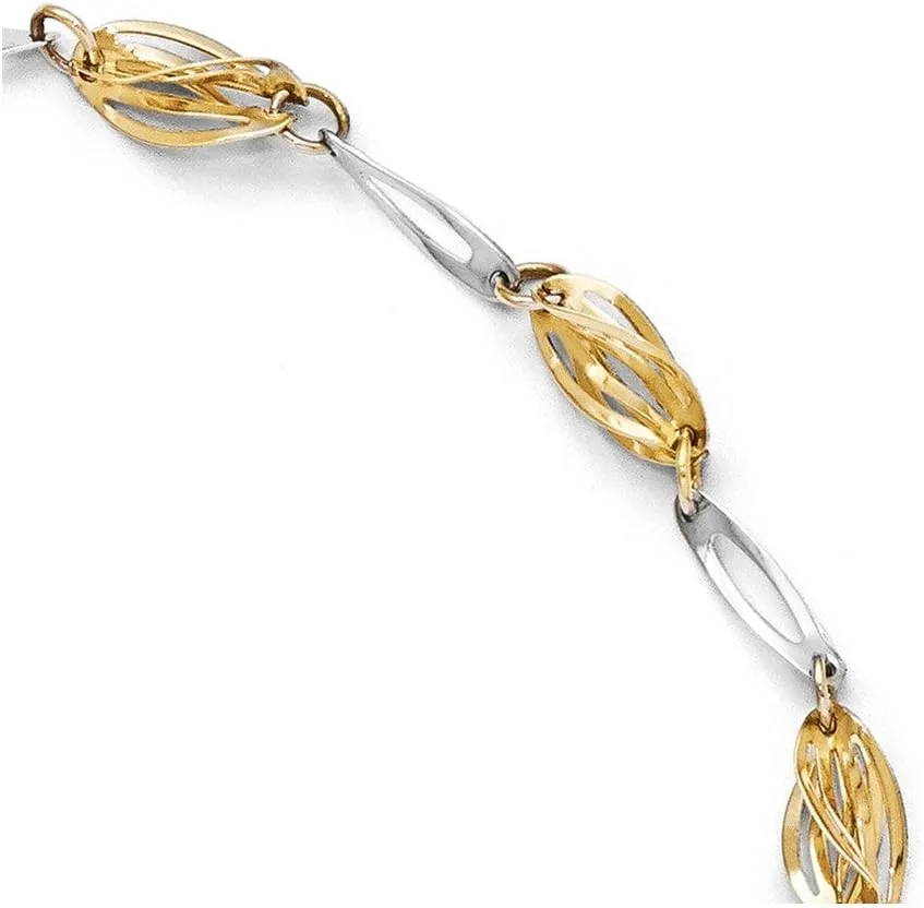 14k Yellow and White Gold Two Tone Unique Link Anklet - with Secure Lobster Lock Clasp 10" (Width = 5mm)