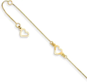 14K Yellow Gold Adjustable Fancy Heart Anklet