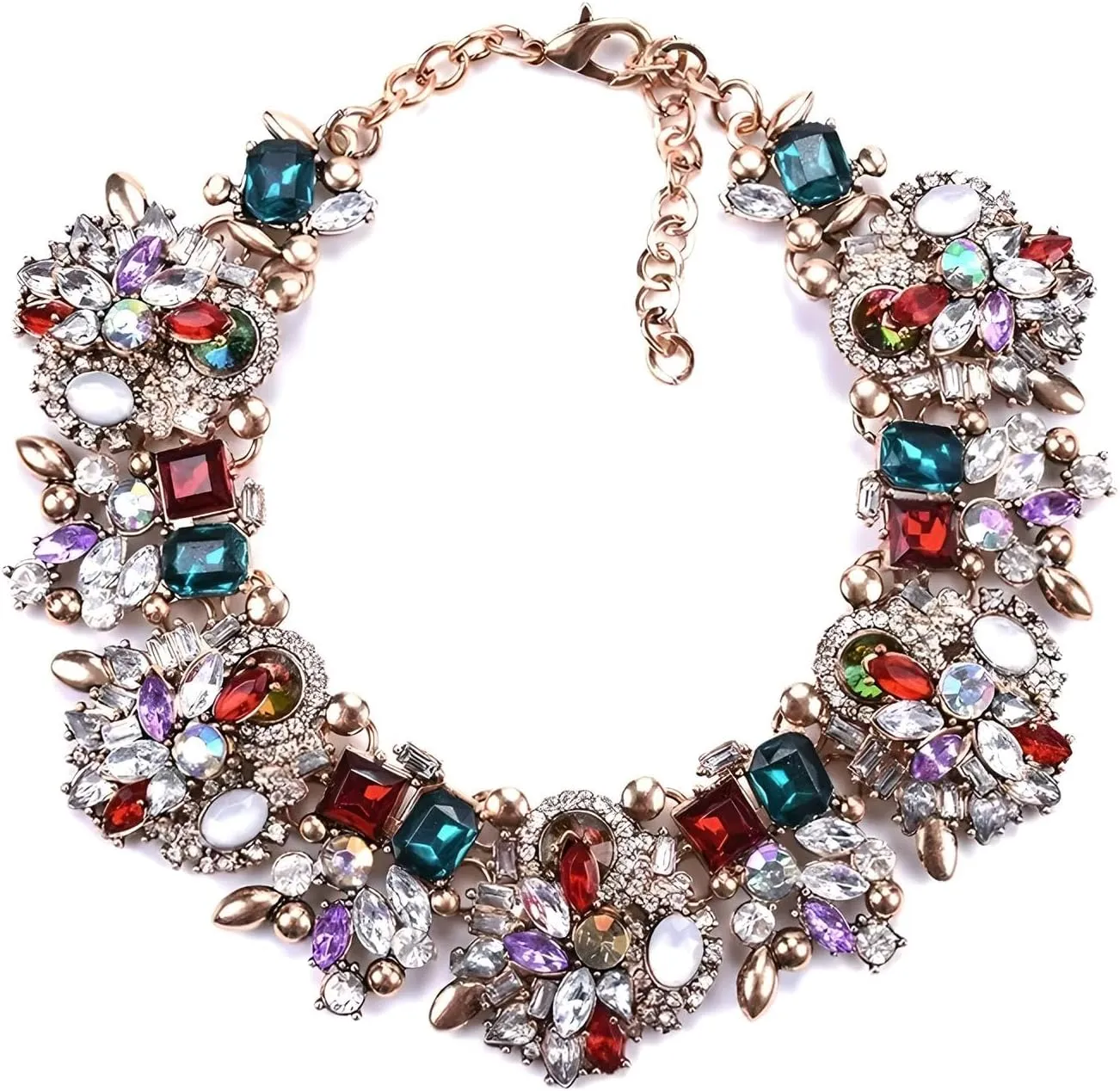 14K Yellow Gold Bib Necklace For Mrs Jewelry, ZA Indian Emerald Colorful Beaded Statement Choker Women, Black Crystal Chunky Rhinestone Large Collar Big Bib Necklace Jewelry