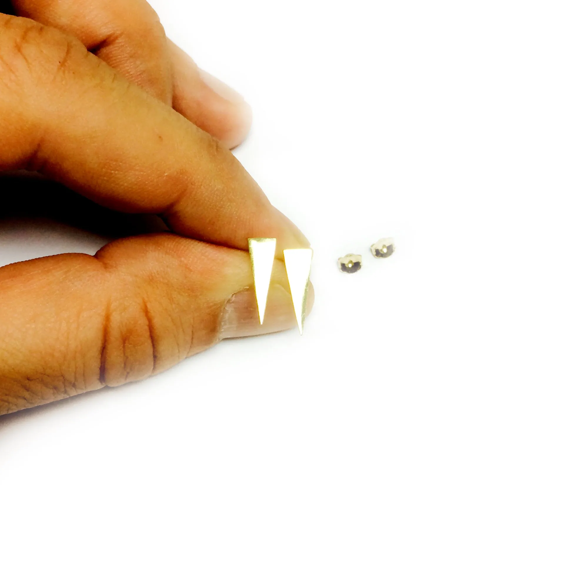 14K Yellow Gold Long Triangle Climber Stud Earrings