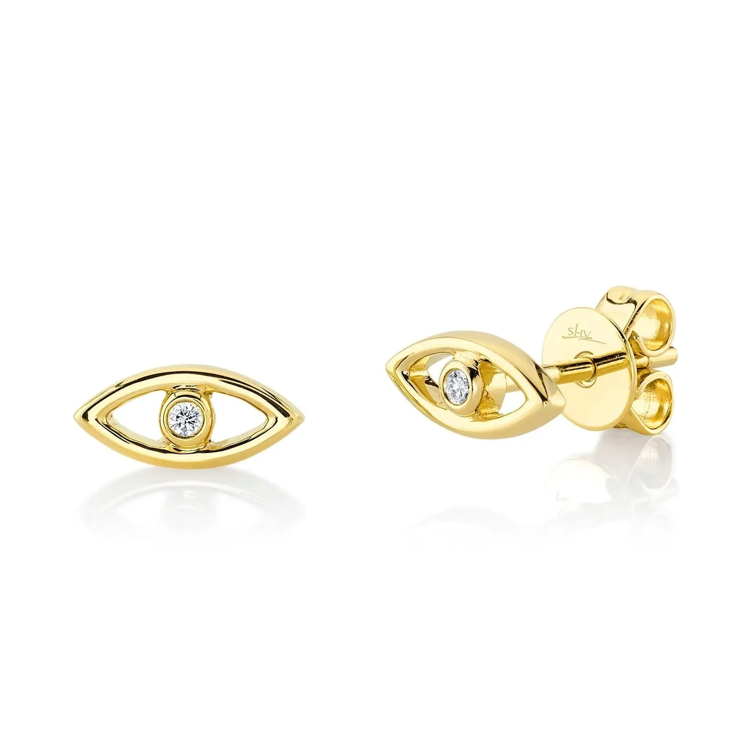 14K Yellow Gold Mini Evil Eye Bezel Stud Earrings SC55022572