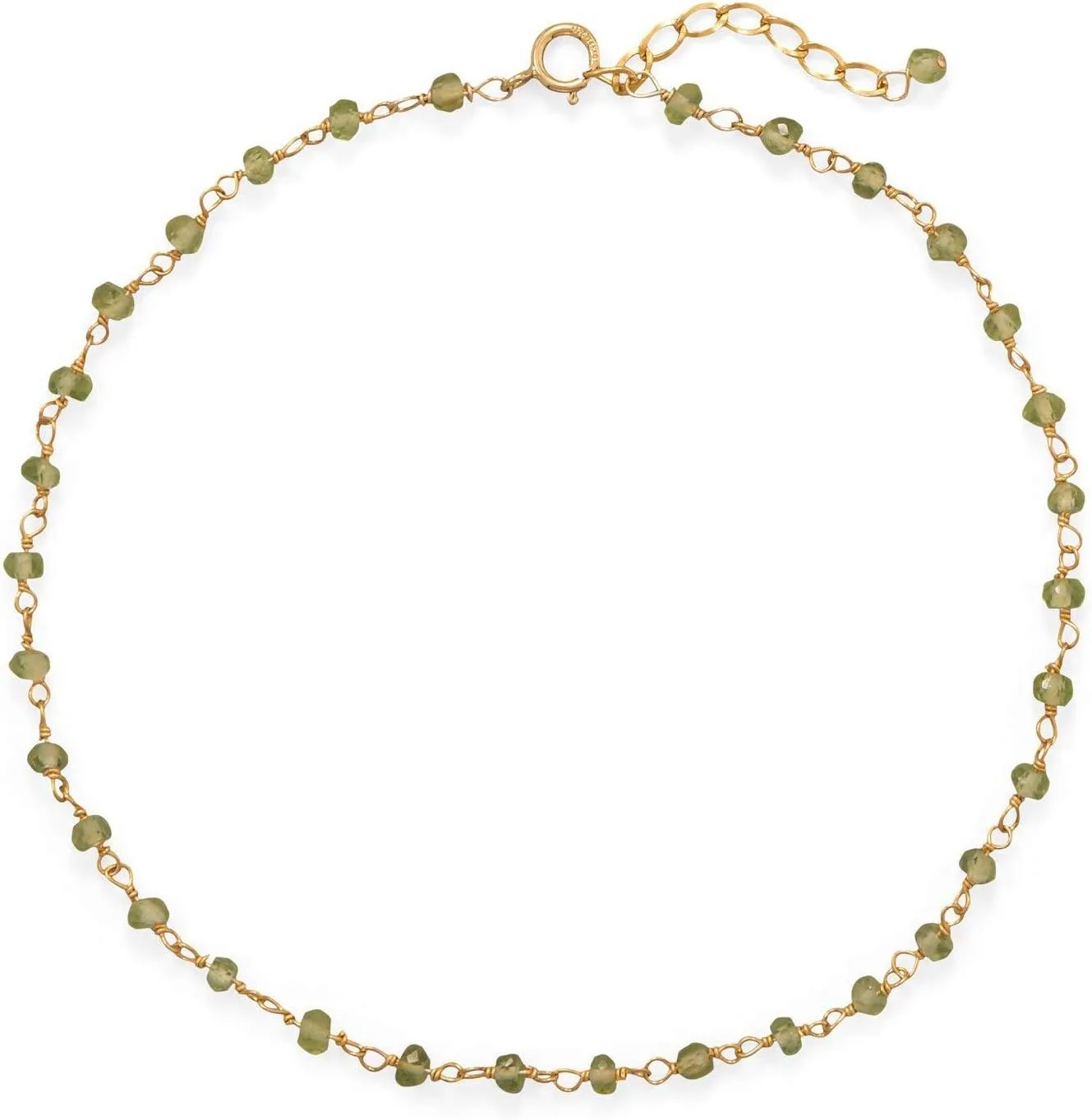 14k Yellow Gold-plated Green Peridot Anklet Adjustable