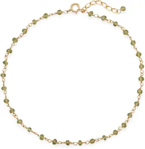 14k Yellow Gold-plated Green Peridot Anklet Adjustable