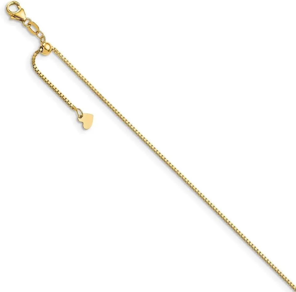 14K Yellow Gold Polished Adjustable Box Chain Anklet 11"