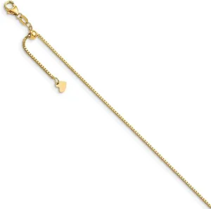 14K Yellow Gold Polished Adjustable Box Chain Anklet 11"