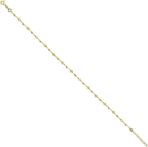 14k Yellow Gold Womens CZ Cubic Zirconia Simulated Diamond Beaded Square Fashion Link Anklet 10 Inch 3.9mm Long - Jewelry Gift for Mom