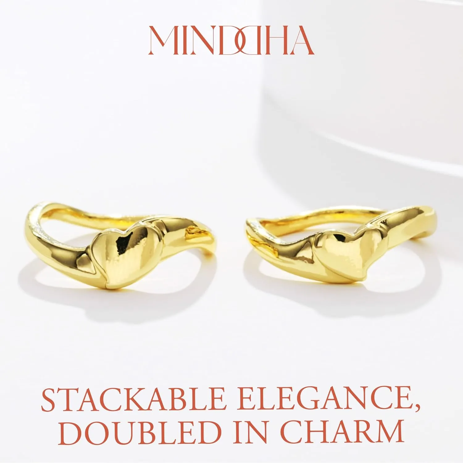 14K/18K Gold Plated Chunky Stackable Rings Set for Couples | 2 Heart Statement Bands Set | Stacking Rings for Women & Men | Size 4-12