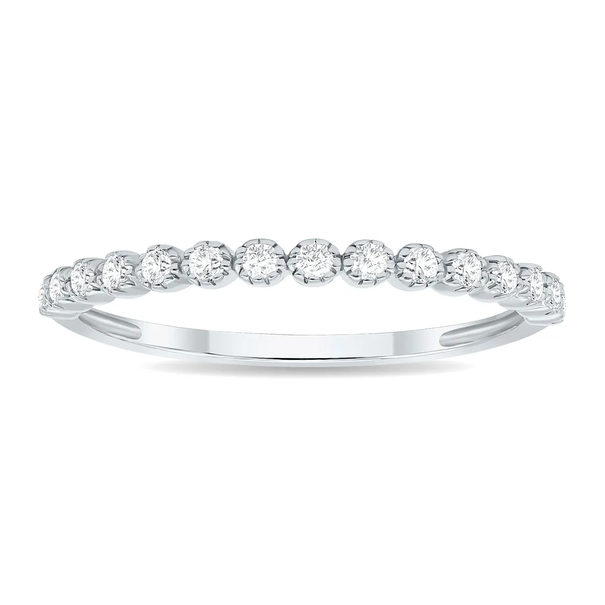 1/5 Carat TW Beaded Crown Setting Diamond Wedding Band in 10K White Gold
