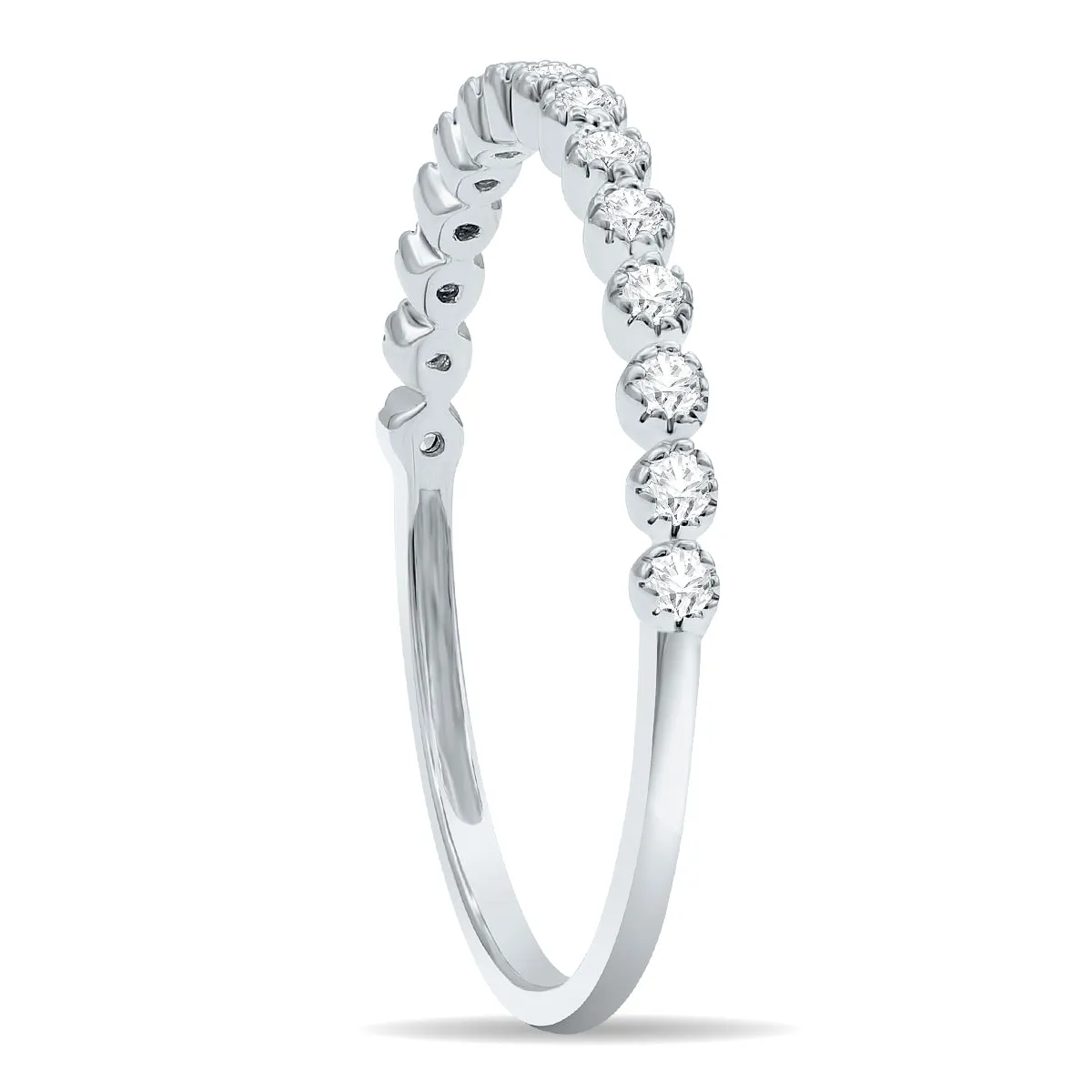 1/5 Carat TW Beaded Crown Setting Diamond Wedding Band in 10K White Gold