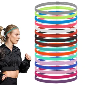 16 Elastic Workout Headbands - Multi-colored, Non Slip, Stretchy & Non Stain