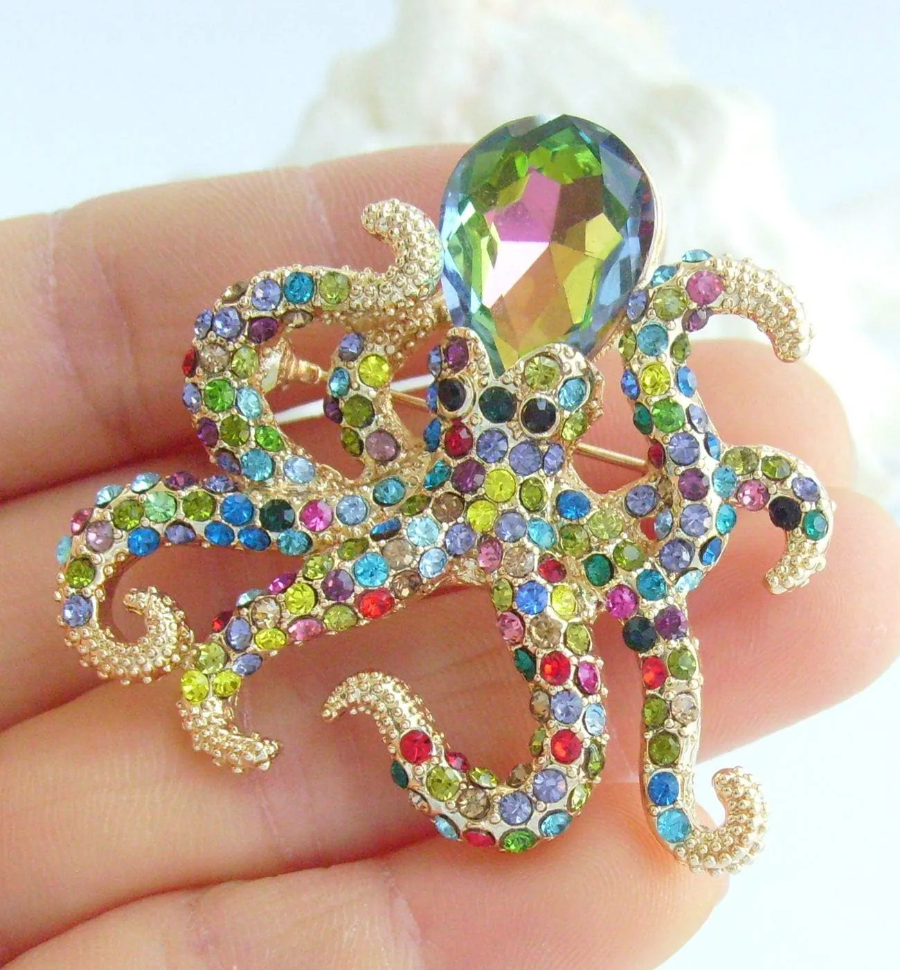 1.77" Animal Octopus Brooch Pin Pendant Rhinestone Crystal BZ083