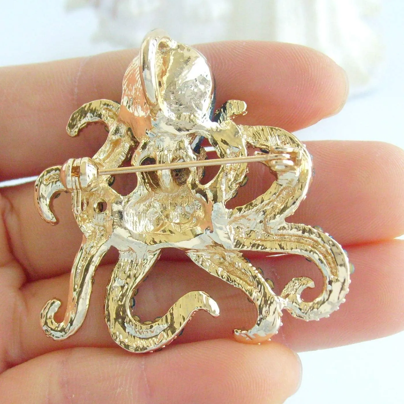 1.77" Animal Octopus Brooch Pin Pendant Rhinestone Crystal BZ083