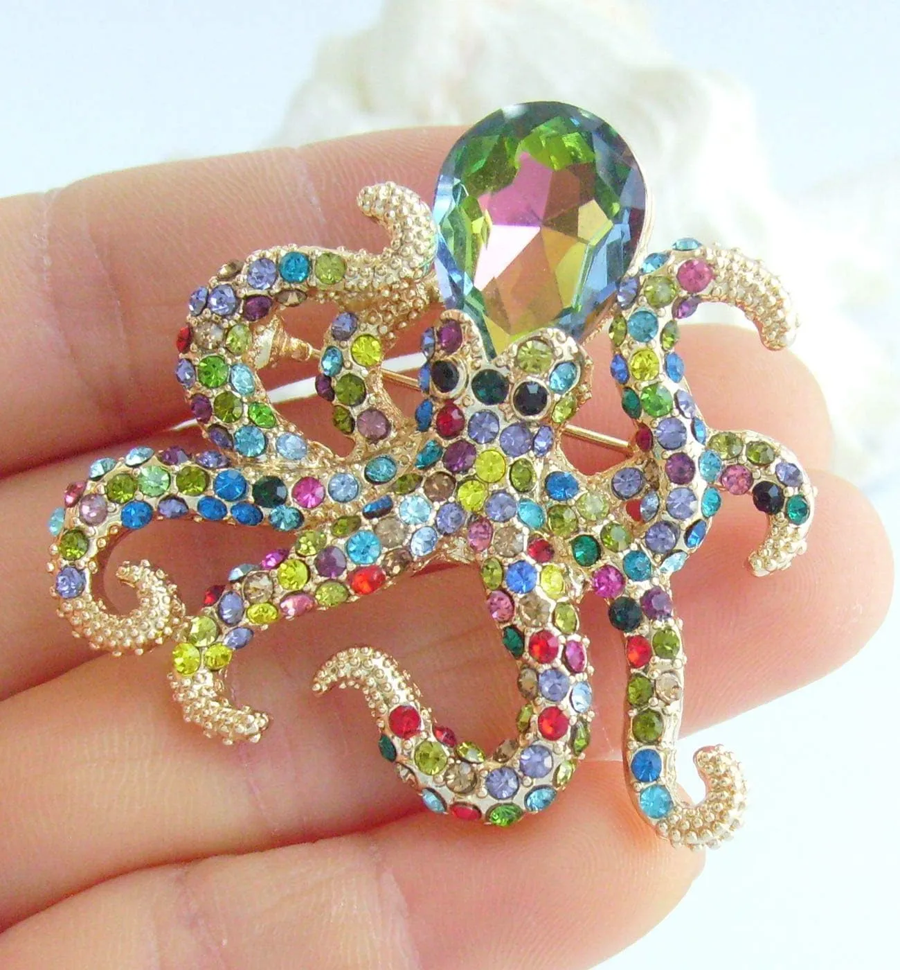 1.77" Animal Octopus Brooch Pin Pendant Rhinestone Crystal BZ083