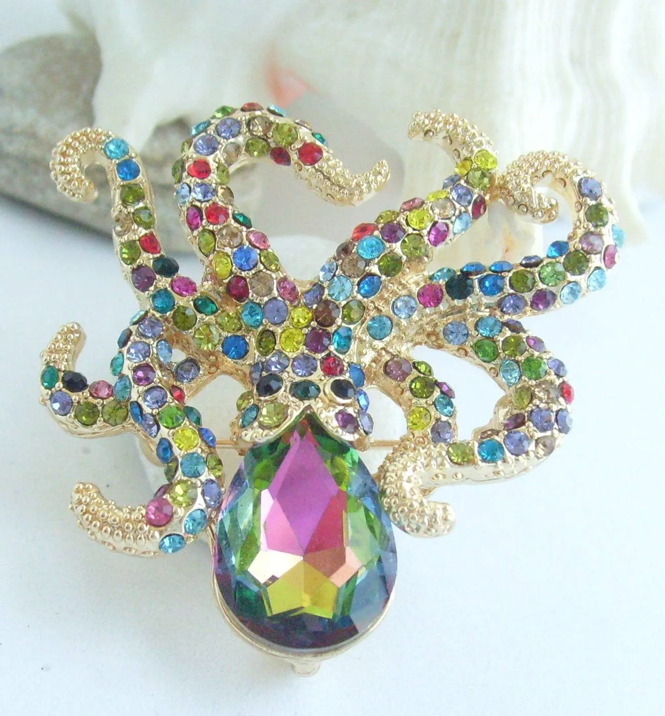 1.77" Animal Octopus Brooch Pin Pendant Rhinestone Crystal BZ083